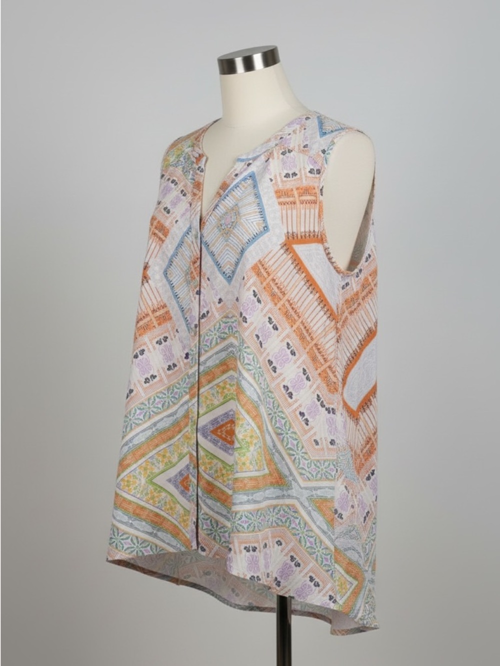 Spense Sleeveless Boho Print Blouse | Multicolor Geometric | Size 1X